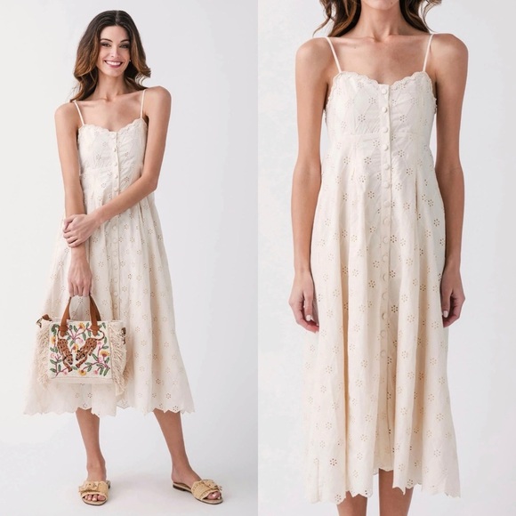 By together cream eyelet button up dress small - Picture 1 of 5